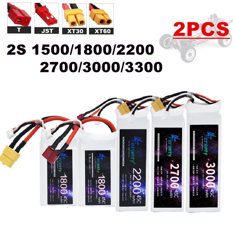 Rc Hobby Drone - 2PCS 7.4V Lipo 2S Battery 1500mah/1800mAh/2200mah/2700mah/3000mah/3300mah