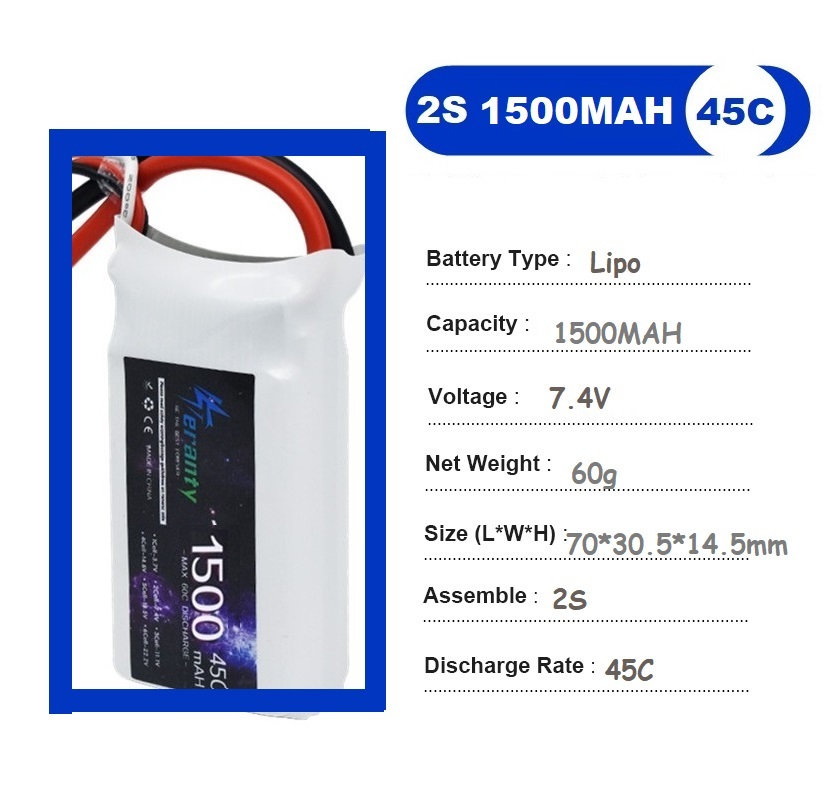 2PCS 7.4V Lipo 2S Battery 1500 - Rc Hobby Drone review and price